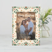 Mid-Century Modern Holly Photo Family Holiday カード (スタンド正面)