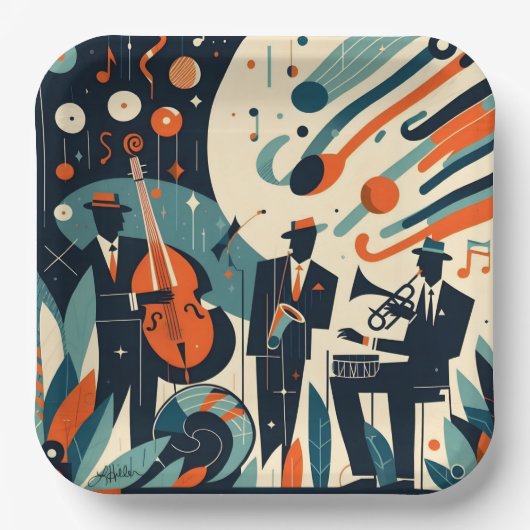 Mid Century Modern Jazz Age Trio ペーパープレート (正面)