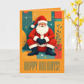 Mid-Century Modern Kitschy Santa Claus カード (黄色い花)