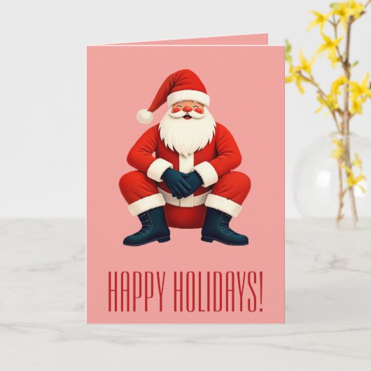 Mid-Century Modern Kitschy Santa Claus カード (黄色い花)