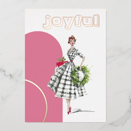 Mid Century Modern Lady Foil Holiday Card 箔シーズンカード (正面)