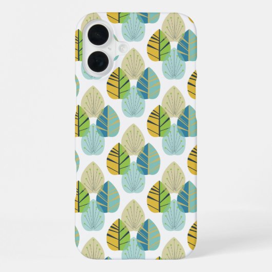 Mid Century Modern Leaves in Green and Gold iPhoneケース (裏面)