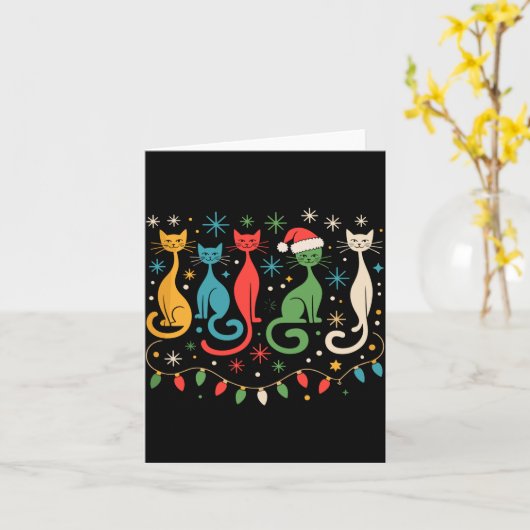 Mid Century Modern Look Cats Xmas Retro 50s 60s  カード (黄色い花)