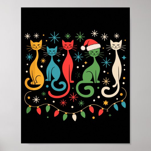 Mid Century Modern Look Cats Xmas Retro 50s 60s  ポスター (正面)