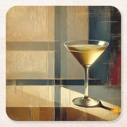 Mid Century Modern Martini in a Moonbeam スクエアペーパーコースター (正面)