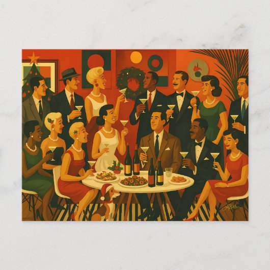 Mid Century Modern Martini Intellectuals Christmas シーズンポストカード (正面)