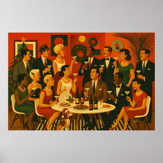 Mid Century Modern Martini Intellectuals Christmas ポスター (正面)