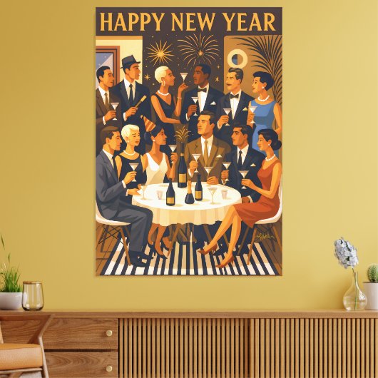 Mid Century Modern Martini Intellectuals New Year キャンバスプリント (インサイチュ (リビング))