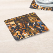 Mid Century Modern Martini Intellectuals New Year スクエアペーパーコースター (アングル)
