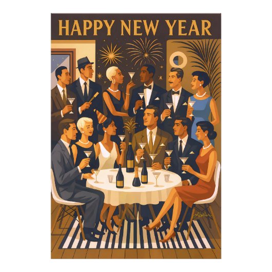 Mid Century Modern Martini Intellectuals New Year フォトプリント (正面)