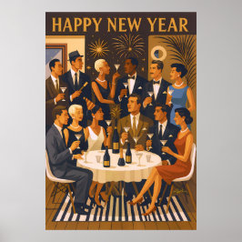 Mid Century Modern Martini Intellectuals New Year ポスター