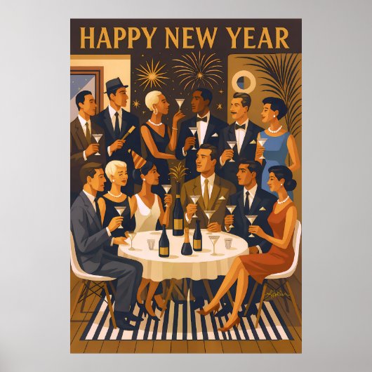 Mid Century Modern Martini Intellectuals New Year ポスター (正面)