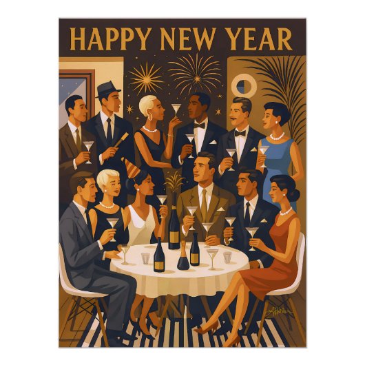 Mid Century Modern Martini Intellectuals New Year ポスター (正面)