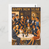 Mid Century Modern Martini Intellectuals New Year ポストカード (正面/裏面)