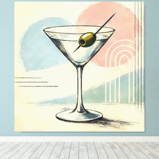 Mid Century Modern Martini Pastel Minimalist Art キャンバスプリント (インサイチュ (ウッドフロア))