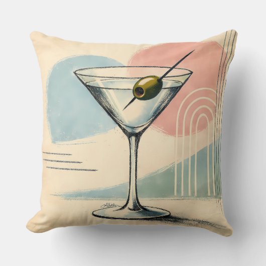 Mid Century Modern Martini Pastel Minimalist Art クッション (正面)