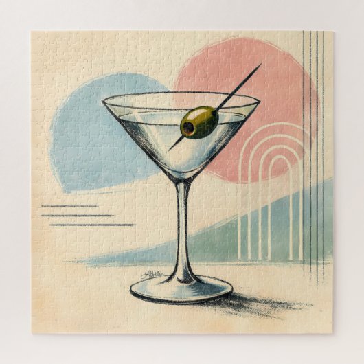 Mid Century Modern Martini Pastel Minimalist Art ジグソーパズル (縦)
