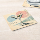 Mid Century Modern Martini Pastel Minimalist Art スクエアペーパーコースター (アングル)
