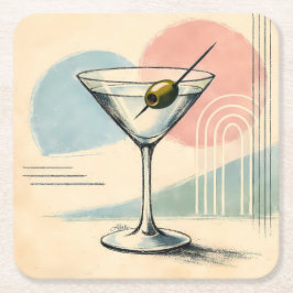 Mid Century Modern Martini Pastel Minimalist Art スクエアペーパーコースター