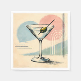 Mid Century Modern Martini Pastel Minimalist Art スタンダードカクテルナプキン