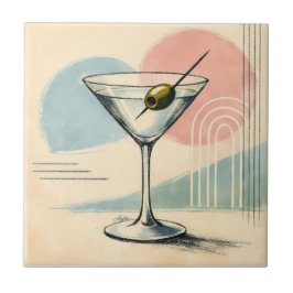 Mid Century Modern Martini Pastel Minimalist Art タイル
