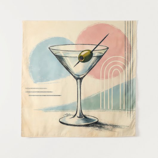 Mid Century Modern Martini Pastel Minimalist Art タペストリー (正面)