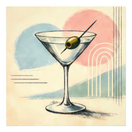 Mid Century Modern Martini Pastel Minimalist Art フォトプリント