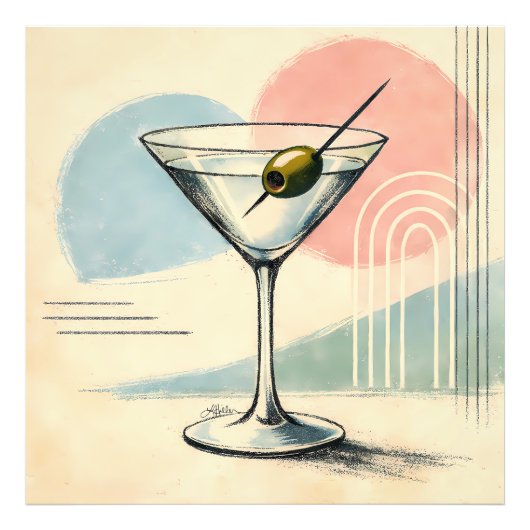 Mid Century Modern Martini Pastel Minimalist Art フォトプリント (正面)