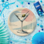 Mid Century Modern Martini Pastel Minimalist Art ペーパープレート (パーティー)