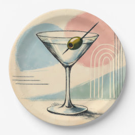 Mid Century Modern Martini Pastel Minimalist Art ペーパープレート