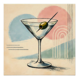 Mid Century Modern Martini Pastel Minimalist Art ポスター