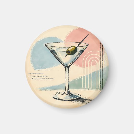 Mid Century Modern Martini Pastel Minimalist Art マグネット (正面)