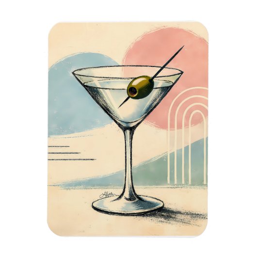 Mid Century Modern Martini Pastel Minimalist Art マグネット (縦)