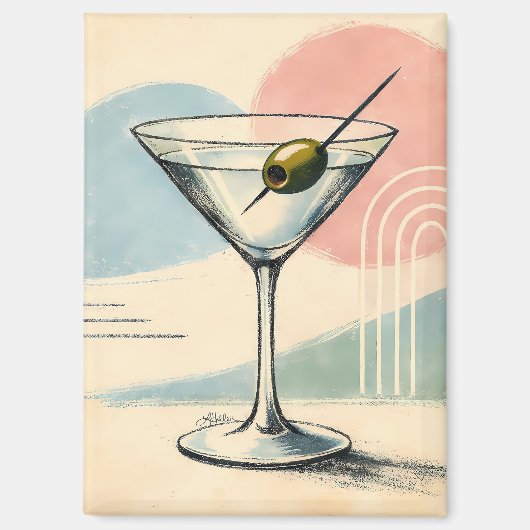 Mid Century Modern Martini Pastel Minimalist Art マグネット (正面)