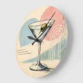 Mid Century Modern Martini Pastel Minimalist Art ラージ壁時計 (傾斜)