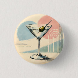 Mid Century Modern Martini Pastel Minimalist Art 缶バッジ