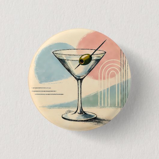 Mid Century Modern Martini Pastel Minimalist Art 缶バッジ (正面)