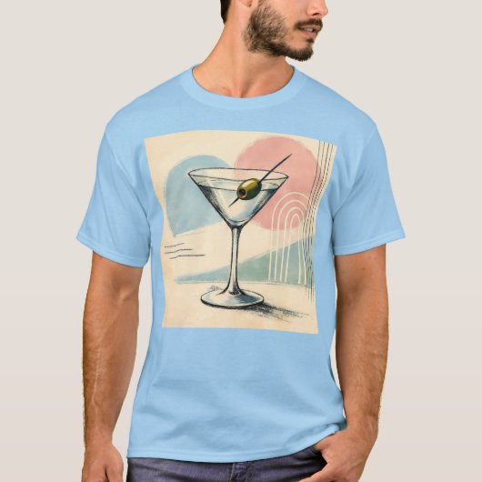 Mid Century Modern Martini Pastel Minimalist Art Tシャツ (正面)