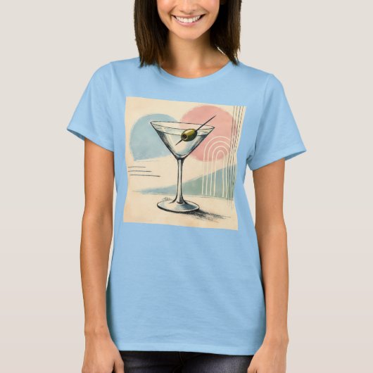 Mid Century Modern Martini Pastel Minimalist Art Tシャツ (正面)