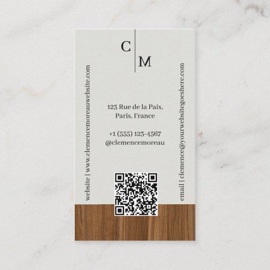 Mid-century Modern Minimal Woodgrain Photo QR Code 名刺 (裏面)