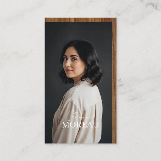 Mid-century Modern Minimal Woodgrain Photo QR Code 名刺 (正面)