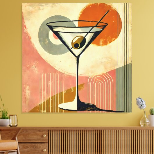 Mid Century Modern Minimalist Art Martini キャンバスプリント (インサイチュ (リビング))