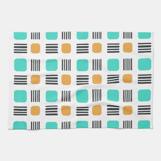 Mid Century Modern Minimalist Squares Lines キッチンタオル (横)