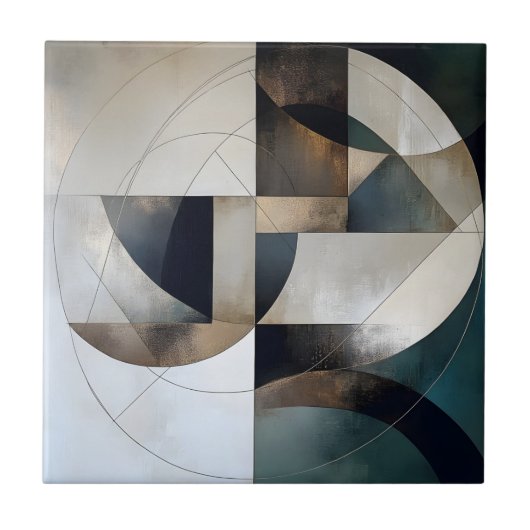 Mid-Century Modern Neutral Gold Geometric Abstract タイル (正面)