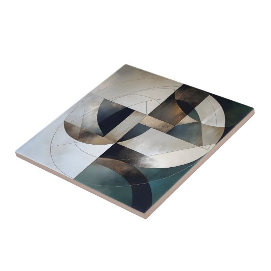 Mid-Century Modern Neutral Gold Geometric Abstract タイル (側面)