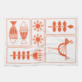 Mid Century Modern Orange Bird, Fish and Flowers K キッチンタオル (横)