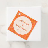 Mid Century Modern Orange Geometric Custom Wedding フェイバータグ (インサイチュ)