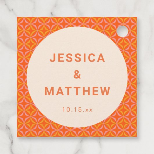 Mid Century Modern Orange Geometric Custom Wedding フェイバータグ (裏面)