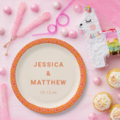 Mid Century Modern Orange Geometric Custom Wedding ペーパープレート (パーティー)