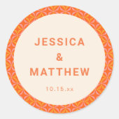 Mid Century Modern Orange Geometric Custom Wedding ラウンドシール (正面)